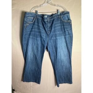 Reba Woman Blue Denim Capri Jeans Rhinestone Embellished Plus Size 24W